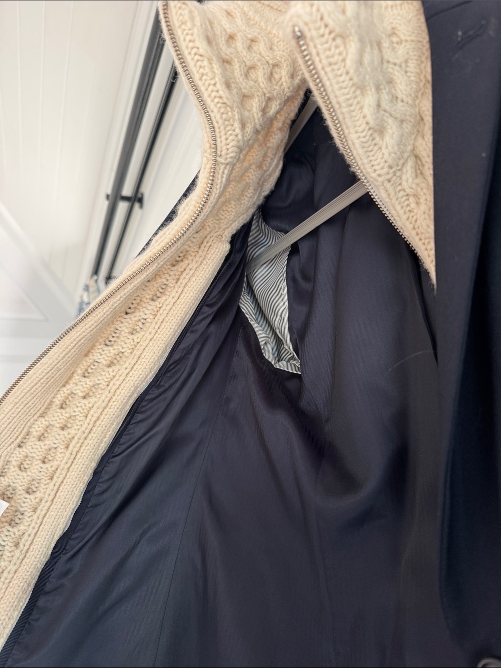 Men's Navy Blazer with Cream Cable-Knit Zip Sweater Insert - Picture 4 of 5